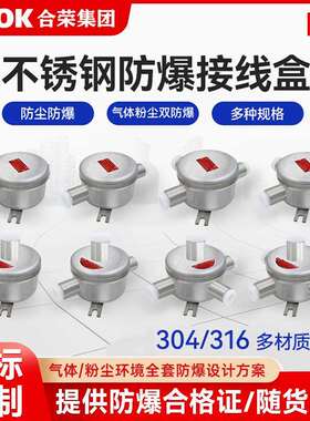 防爆接线盒M25*15四通/吊盖6分接线盒316L不锈钢分线盒圆形IIIC级