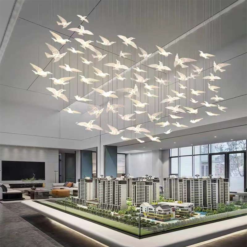 后现代酒店大堂别墅楼梯大吊灯艺术个性飞鸟客厅餐厅沙盘商用灯饰