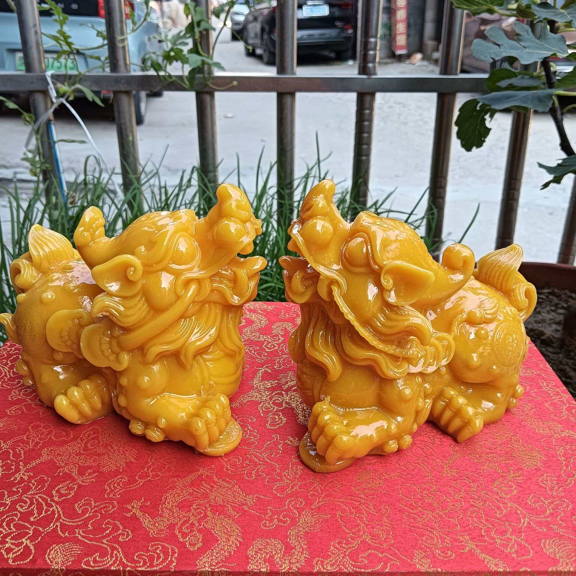 树脂黄玉色貔貅摆设仿寿山石貔貅一对家居客厅摆件工艺品