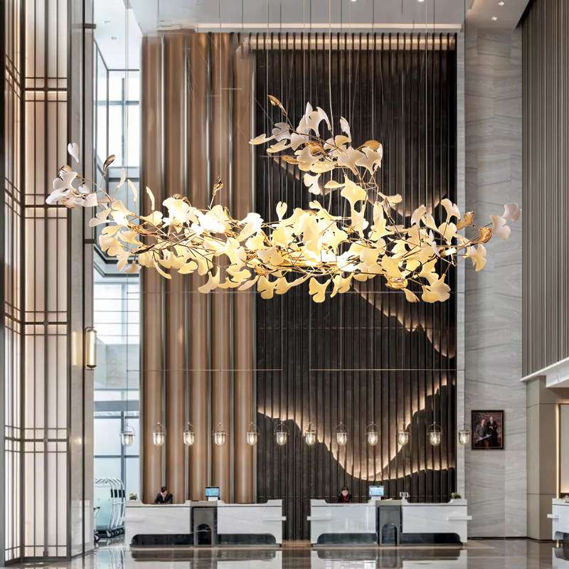 轻奢客厅吊灯别墅复式楼设计师服装店酒店大厅餐厅吧台银杏叶吊灯