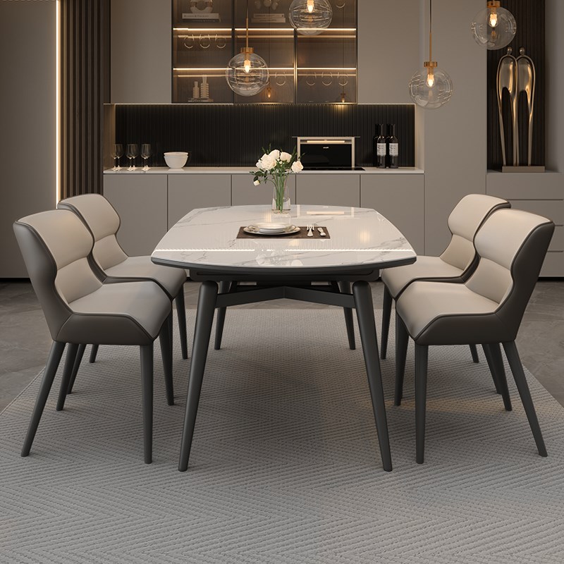 实木可伸缩岩板餐桌圆p形可折叠家用轻奢现代简约实用小户型餐桌