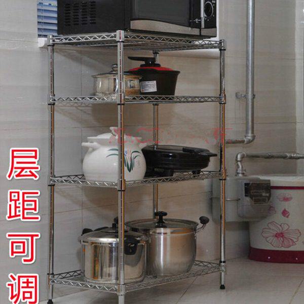 家用货架四层厨房置物架不锈钢色储物架微波炉架收纳架4层架锅架