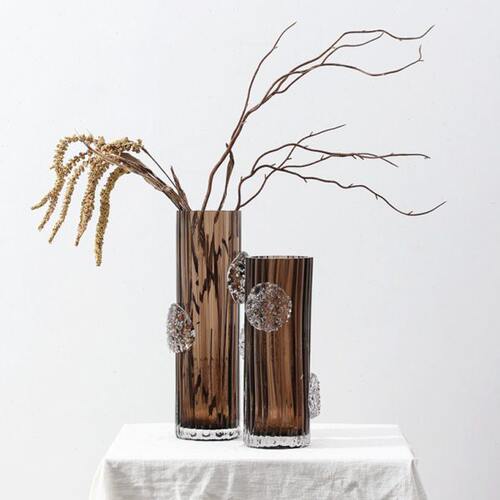咖色侘寂风玻璃花器展厅酒店民宿台面花瓶酒店样板间售楼部装饰品