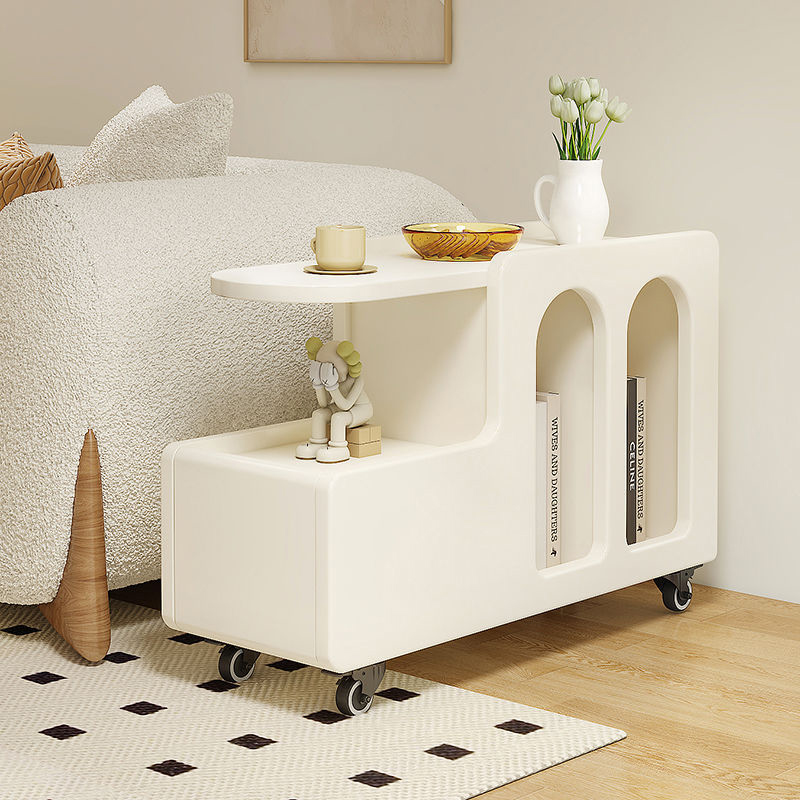 奶油风客厅落地摆件茶几北欧简约沙发侧边柜收Q纳储物可移动小推