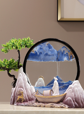 李白解压流沙画沙漏摆件办公室老板客厅玄关电Q视酒柜子中式装饰