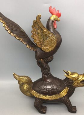 古玩桌面铜器大号纯铜踏龙龟带金塔摆件家居装饰工艺品古玩收藏