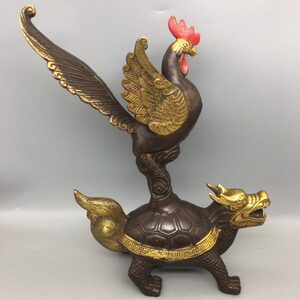 古玩桌面铜器大号纯铜踏龙龟带金塔摆件家居装饰工艺品古玩收藏