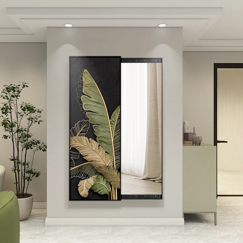 家大业大暗藏式推拉o镜玄关隐藏式全身镜壁画中古风穿衣镜子装饰