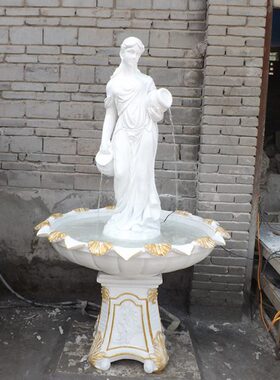 欧式人物雕塑酒店大厅会所装饰摆件鱼池水景水池落地流水庭院喷泉