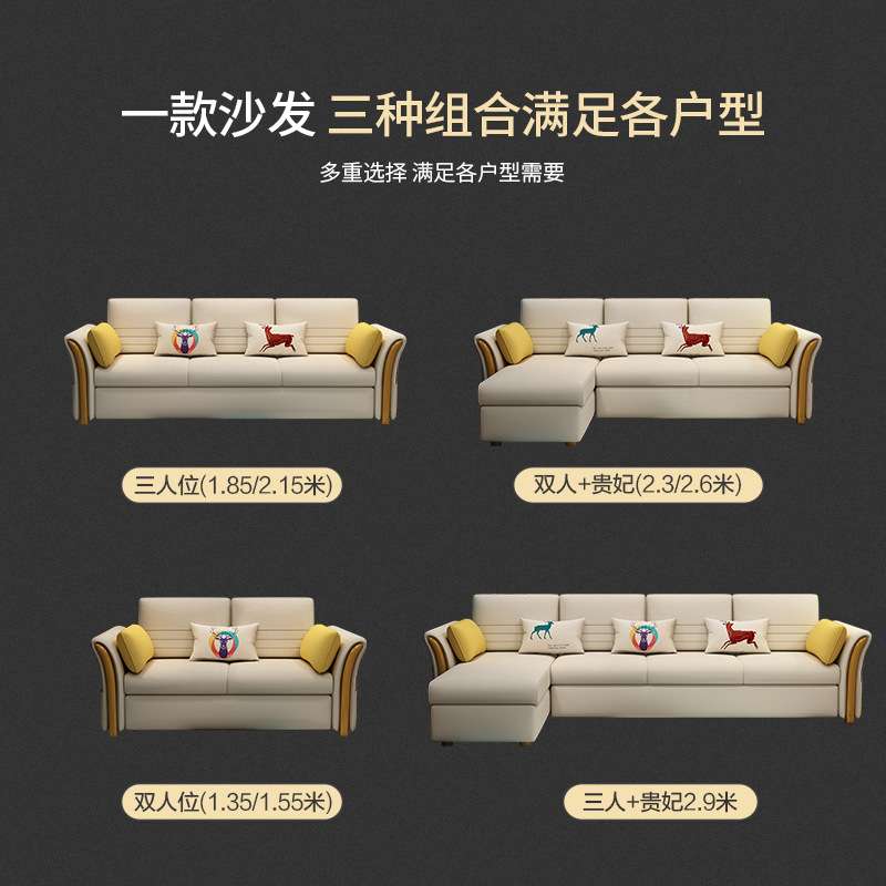 多功能组合沙发床意式极简客厅双人沙发布艺折叠床极简风沙发床