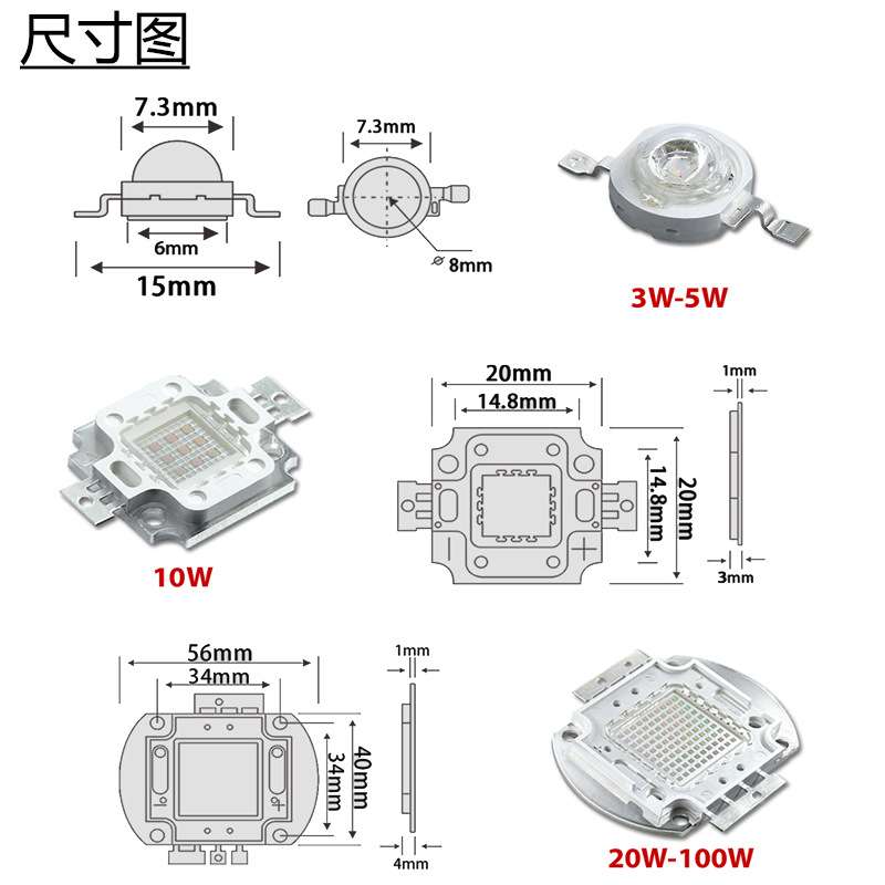 大功率LED灯珠 紫外线365nm 30W紫外 UV绿油固化荧光实验消毒净化