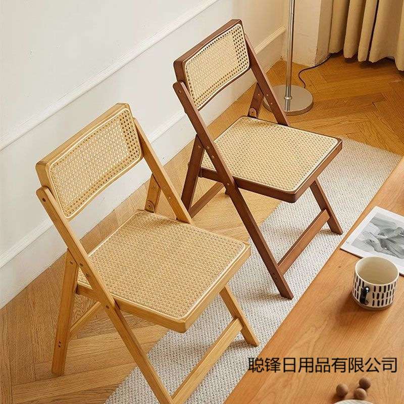 竹藤编现代复古藤椅折叠椅便捷办公室休闲餐椅家用学习椅一件代发