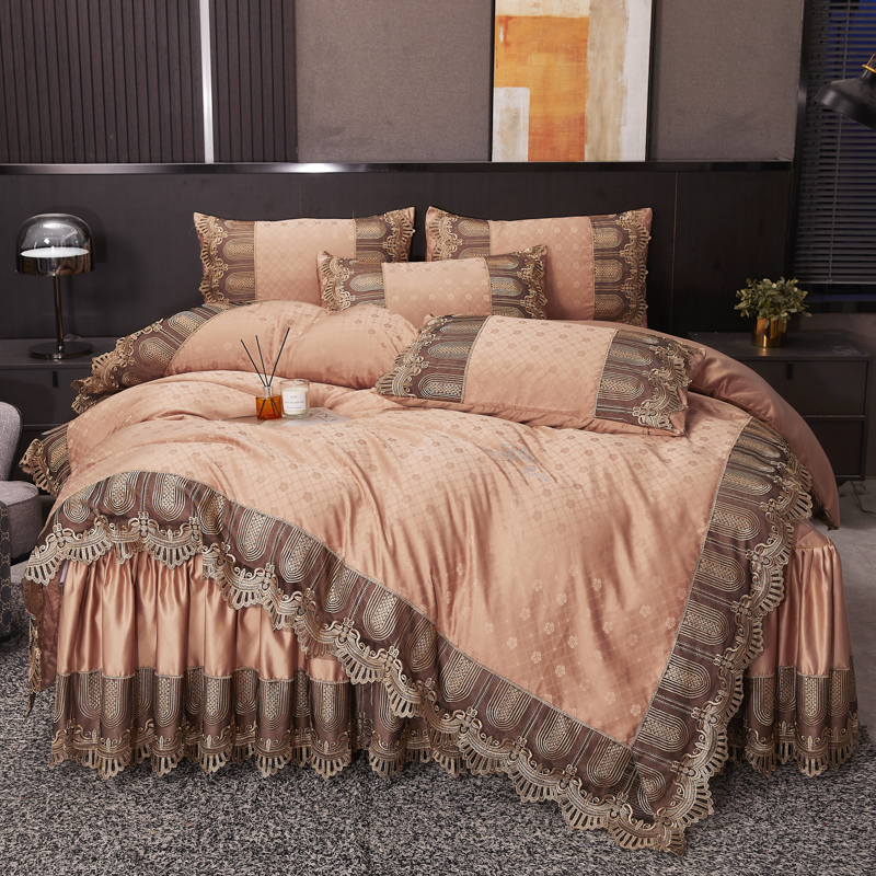 贡缎床裙四件套高档加厚夹棉床罩4件套双人被套2mN1.8米床垫套1.5