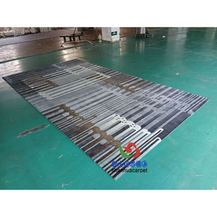 现代简约灰色立体长方形几何格子中式客厅茶几地毯书房大厅接待室