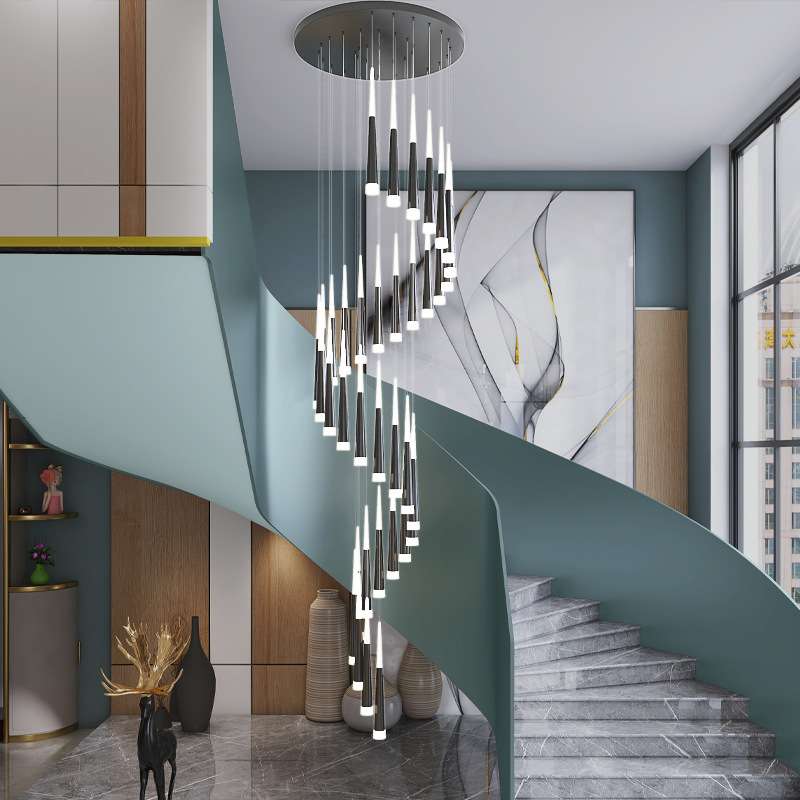 旋转楼梯长吊灯现代简约北欧复式楼loft别墅跃层客厅装饰led灯具
