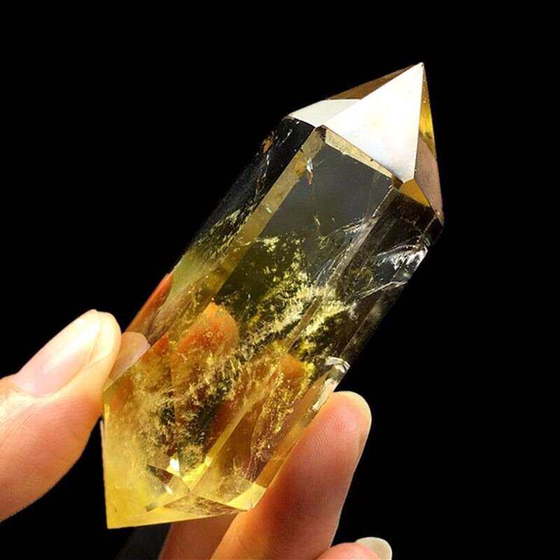 天然黄水晶六棱柱双尖柱子原矿石消磁能量石把玩摆件 7-8cm