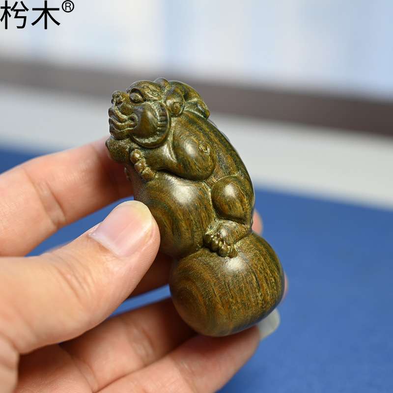 绿檀木雕刻葫芦貔貅随身手把件木质文玩工艺品挂件汽车钥匙扣挂饰