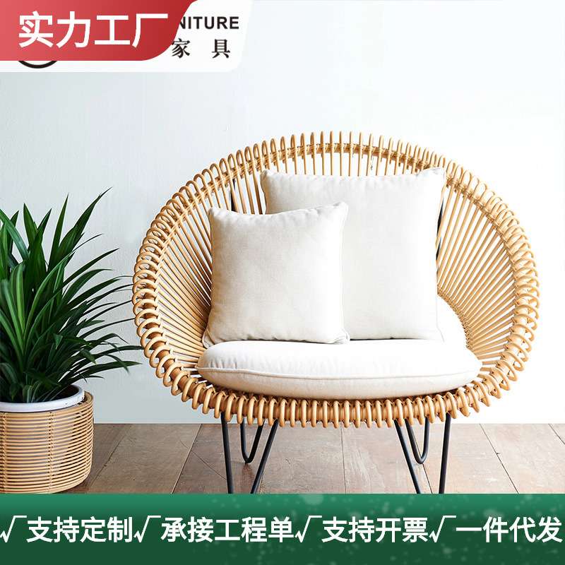厂家直销 户外单人藤编沙发设计师阳台休闲藤椅沙发茶几室外家具