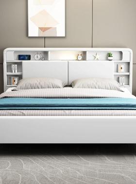 实木床白色现代简约双人床1.5m主卧室婚床北欧风1.8米加厚储物床