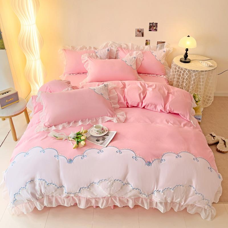 韩版公主风磨毛四件套新款少女心荷叶边床单床裙被套床上三件套
