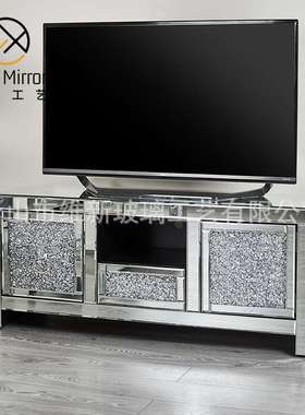 跨境镜面电视柜现代简约落地柜客厅酒店墙柜轻奢墙壁柜tv cabinet