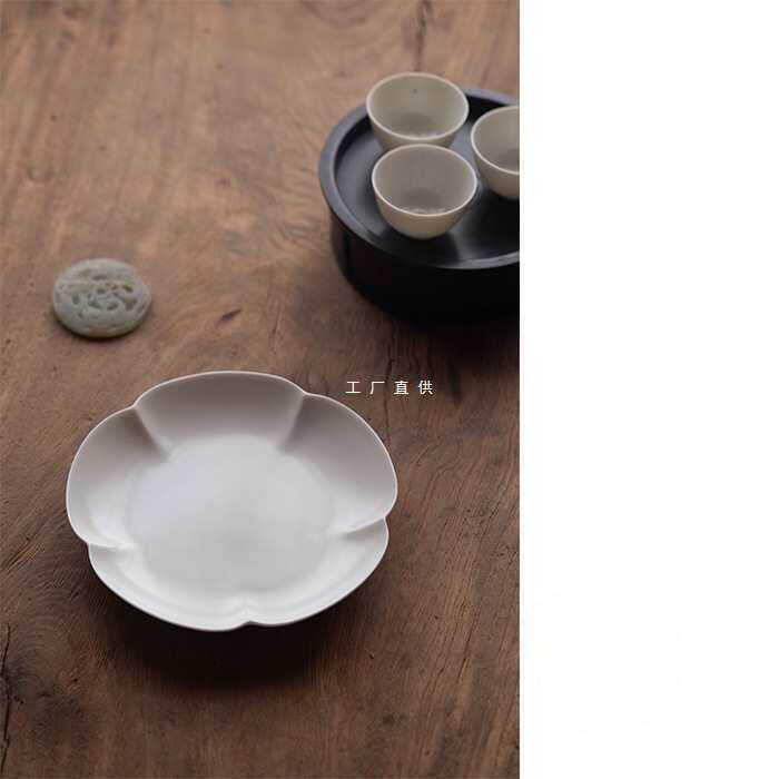 叶谭 隐山造物经典月牙白梅瓣壶承茶干泡台 茶壶底座干泡小茶