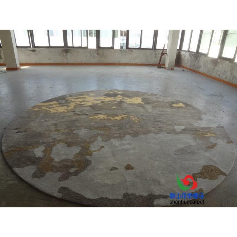 新中式抽象水墨画圆形手工腈纶客厅茶几地毯餐厅书房办公室接待室