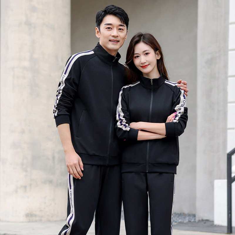 春秋季男女团服套装韩版时尚男女跑步休闲运动服情侣套装可logo