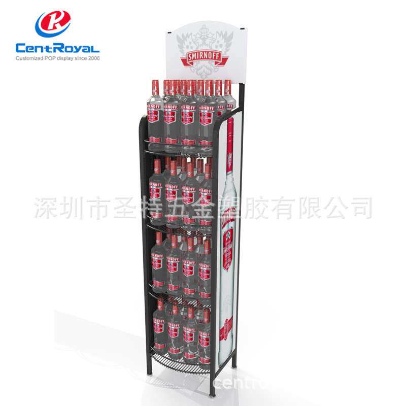 专业生产 金属展示架 4层金属架 超市酒水金属货架 牛奶果汁货柜