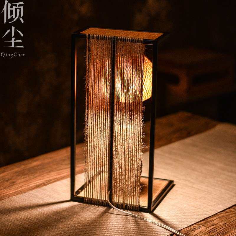 禅意竹编灯创意小夜灯吊灯竹艺灯罩台灯复古茶空间装饰床头氛围灯