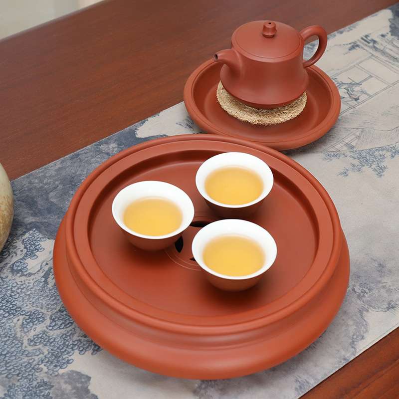 明德园潮州传统手拉朱泥茶盘纯手工茶船家用壶承干泡茶海工夫茶池