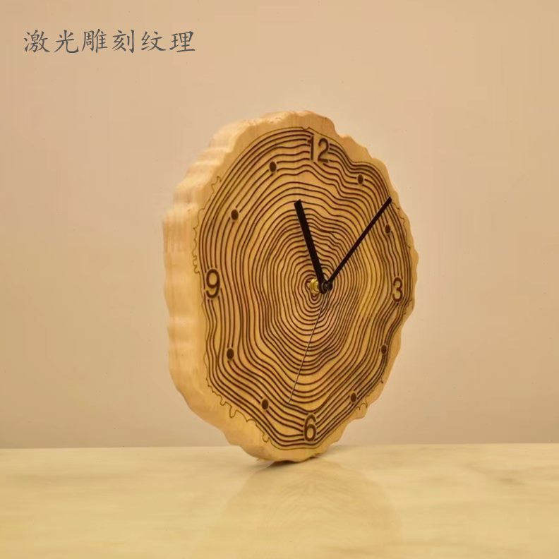 特色年论纹扫描挂钟客厅装饰简约静音木质实木挂钟表挂钟橡木钟表