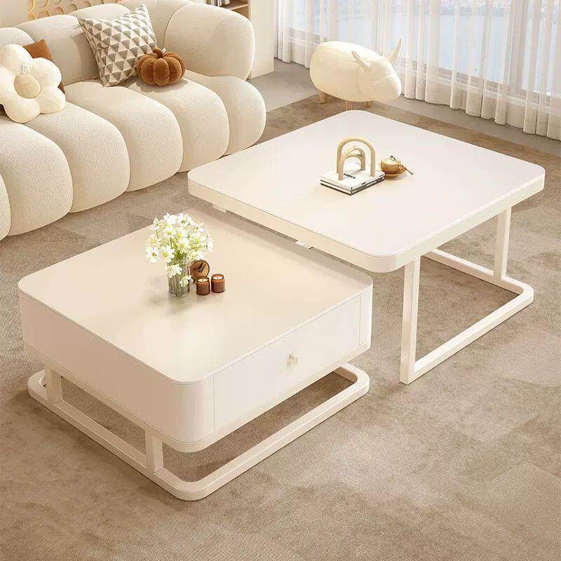 新款奶油风白岩板茶几组合轻奢小户型客厅家用简约现代网红桌