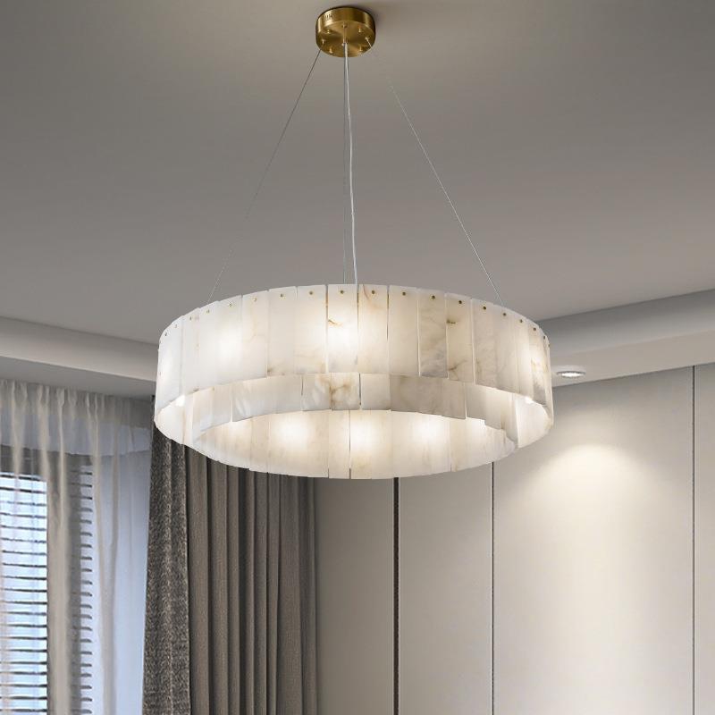 新中式全铜客厅吊灯天然云石餐吊餐厅别墅大气卧室样板间灯具灯饰