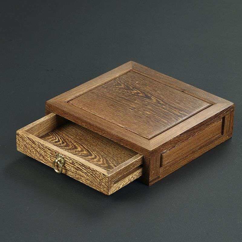 鸡翅木普洱茶盒茶饼储茶柜抽屉式盒子收纳茶具茶道配件实木分茶盘