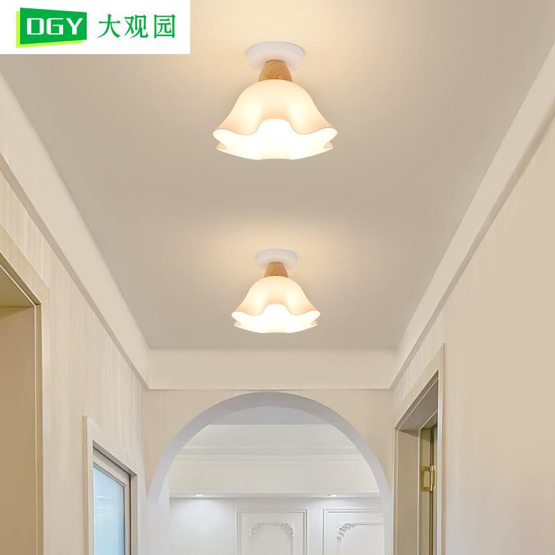 大观园过道灯棉花走廊灯现代简约楼梯入户玄关阳台原木吸顶灯L271