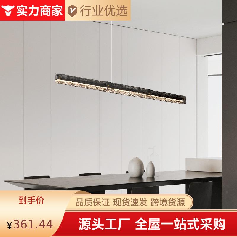 全铜轻奢餐厅吊灯意式极简创意高端吧台岛台餐桌一字长条玻璃灯具