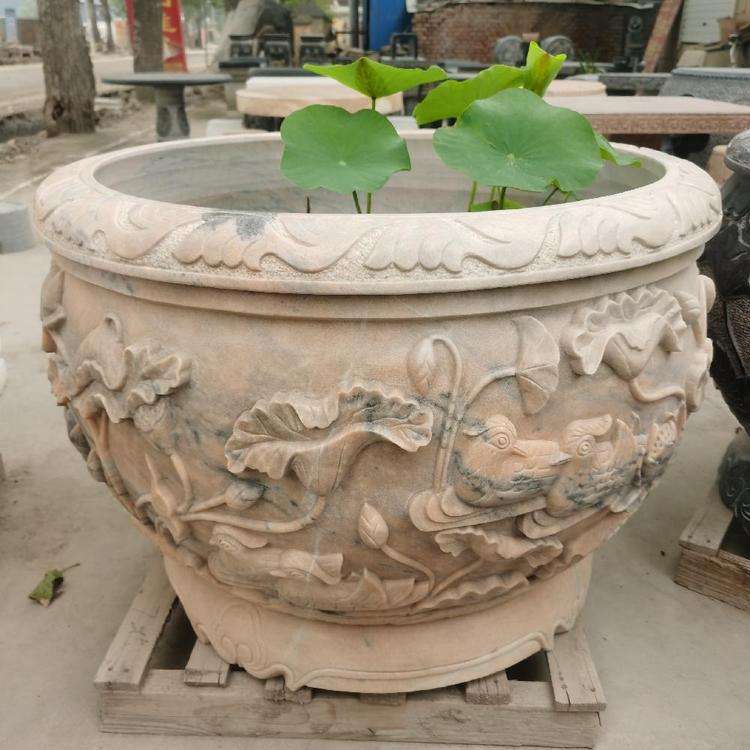 石雕鱼缸花盆青石仿古石缸荷花石盆庭院石头养鱼圆盆水缸摆件
