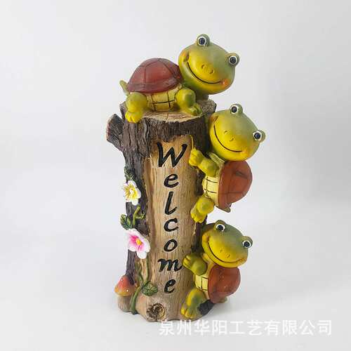 庭院太阳能树脂乌龟装饰跨境花园WELCOME乌龟摆件