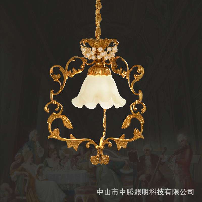 法苑法式全铜小吊灯欧式餐厅卧室床头装饰灯复古过道玄关走廊灯