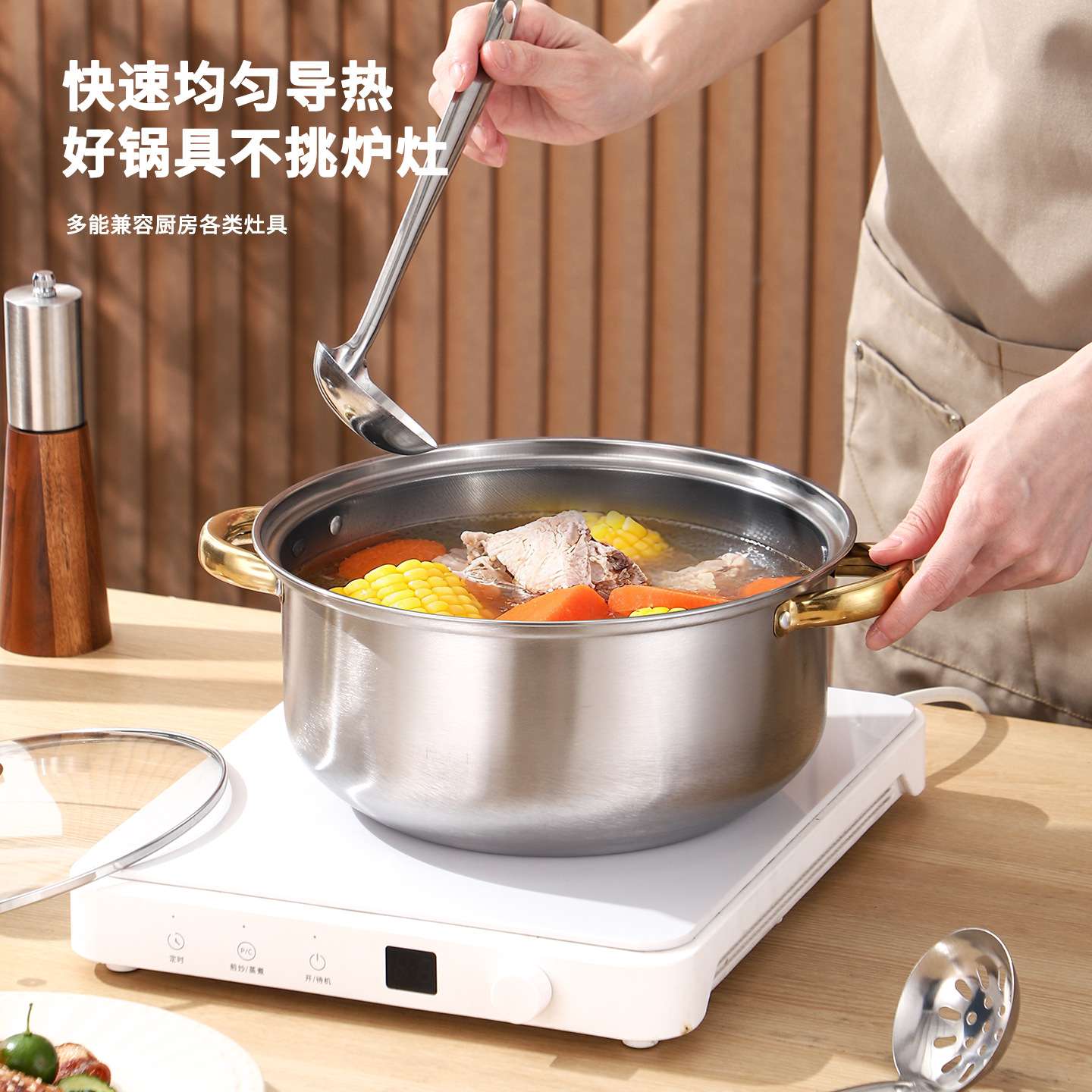 新款跨境不锈钢14件套锅家用蒸煮不粘汤蒸锅汤锅组合锅具套装Pot