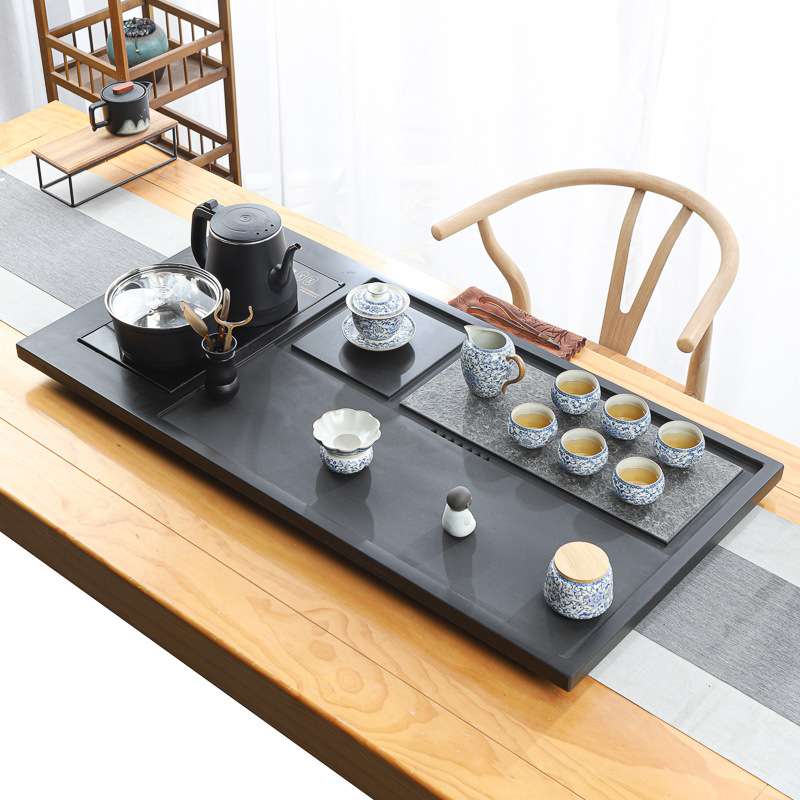 天然整块乌金石茶盘全自动一体茶具套装家用功夫电磁炉客厅大茶台