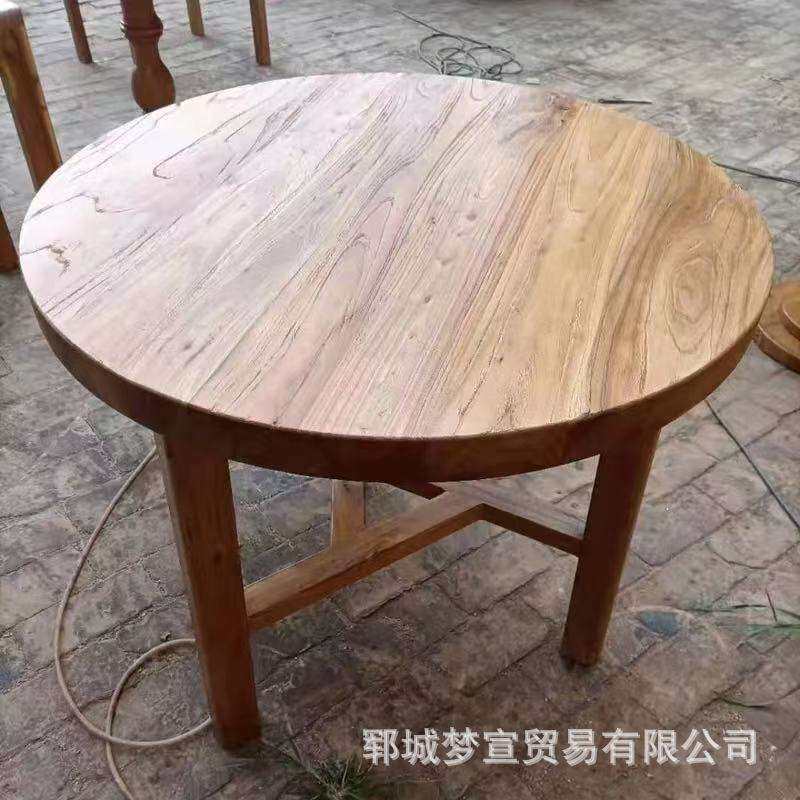 简约实木餐桌老榆木民宿咖啡桌阳台小圆桌创意奶茶店休闲木桌