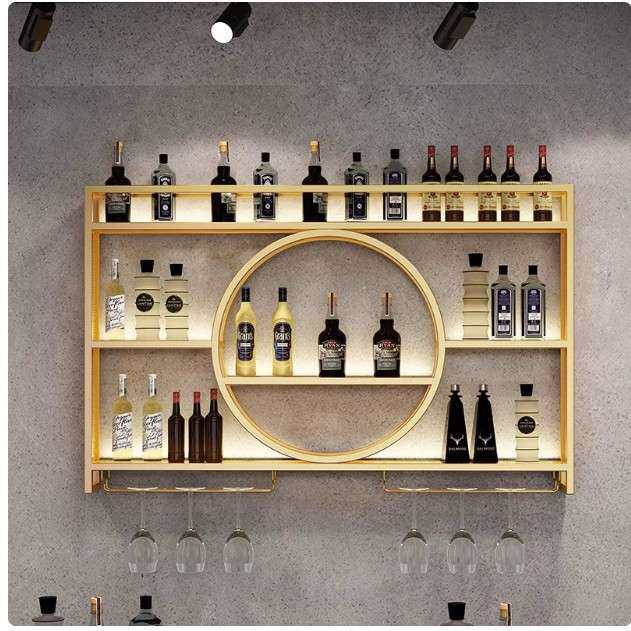 跨境铁艺装饰壁挂酒架餐厅吧台酒杯架挂墙展示架客厅置物架红酒柜
