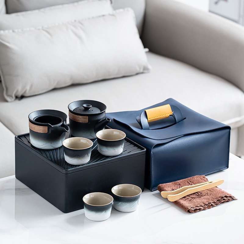 旅行茶具套装户外功夫泡茶杯子家用办公室陶瓷茶壶现代简约茶盘