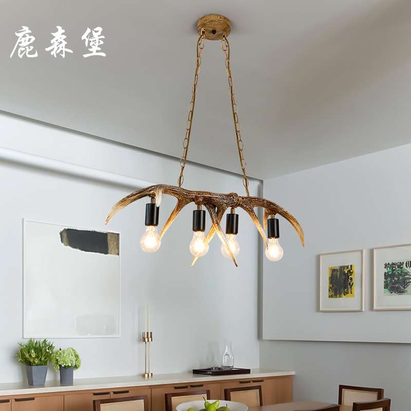 鹿角灯美式客厅餐厅吧台卡座吊灯北欧创意岛台茶室咖啡厅吊灯