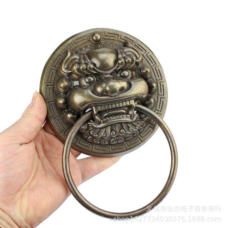 明清铜件铜雕狮子头中式仿古大门门环 兽头拉手 纯铜工艺大门拉手