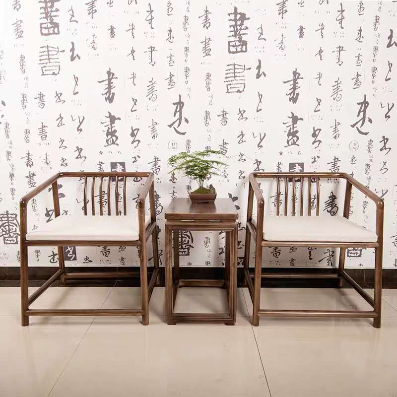 新中式实木圈椅明式老榆木主人椅黑胡桃木太师椅禅意仿古喝茶椅子