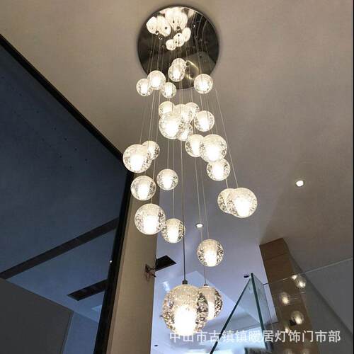 楼梯灯长吊灯旋转水晶大吊灯楼梯间复式楼中空loft别墅北欧客厅灯