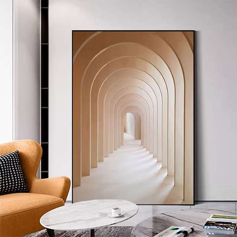 超大尺寸轻奢风建筑装饰画客厅玄关空间延伸感挂画巨幅别墅落地画图片